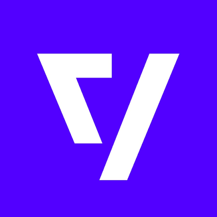 White stylized V-shaped logo centered on a vivid purple background